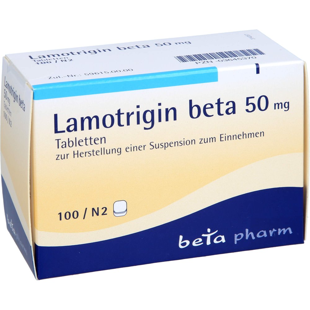 Das Produktfoto zeigt Lamotrigin Beta 50 Mg Tabl.Z.Herst.E.Susp.Z.Einn. (100 stk) PZN 03645370