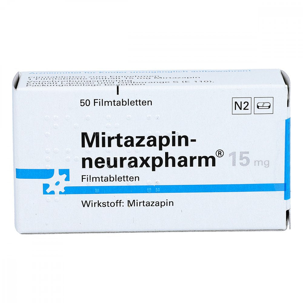 Das Produktfoto zeigt Mirtazapin-Neuraxpharm 15 Mg Filmtabletten (50 stk) PZN 03647357