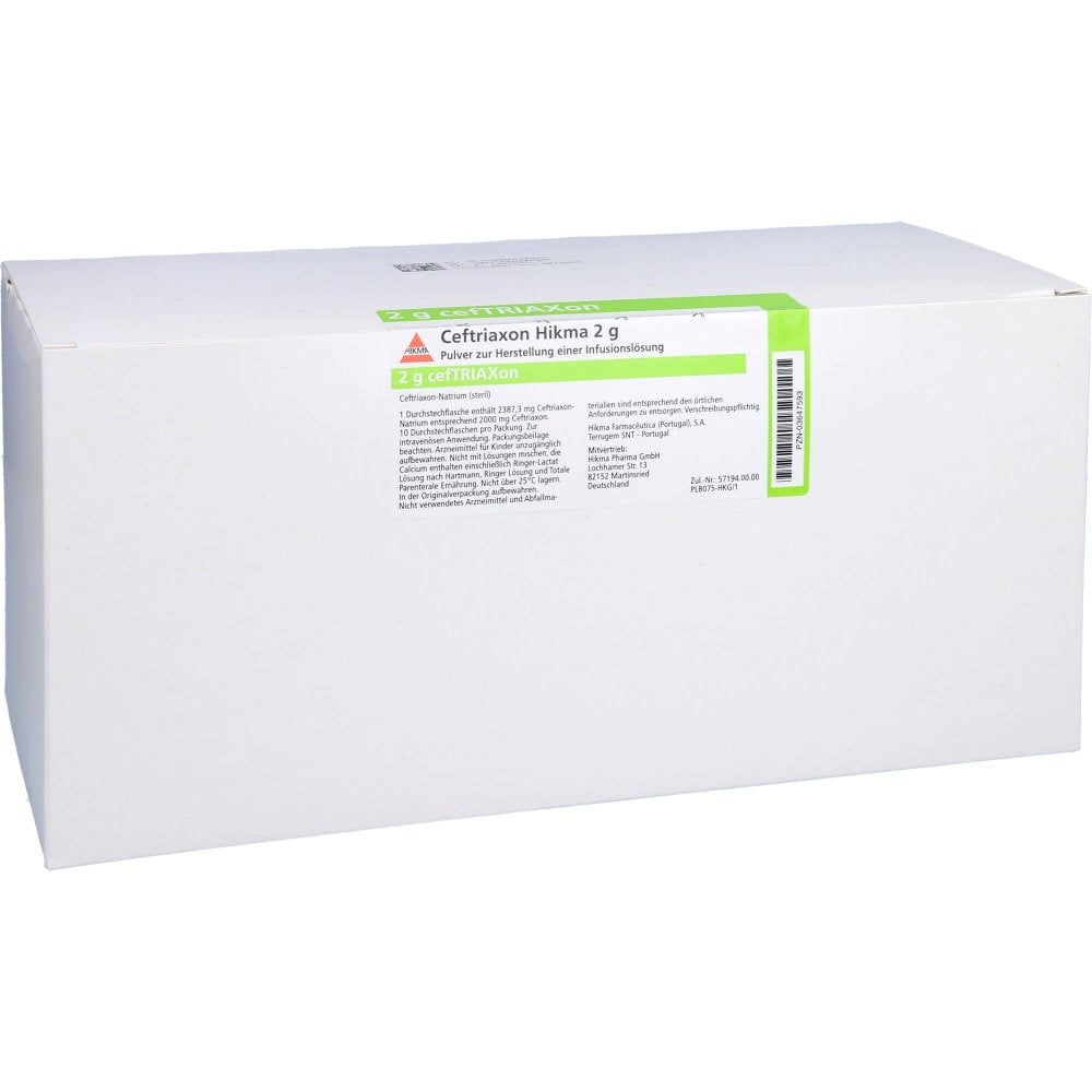 Ceftriaxon Hikma 2 G Pulver Z.Herstell.E.Inf.-Lsg. (10 stk)