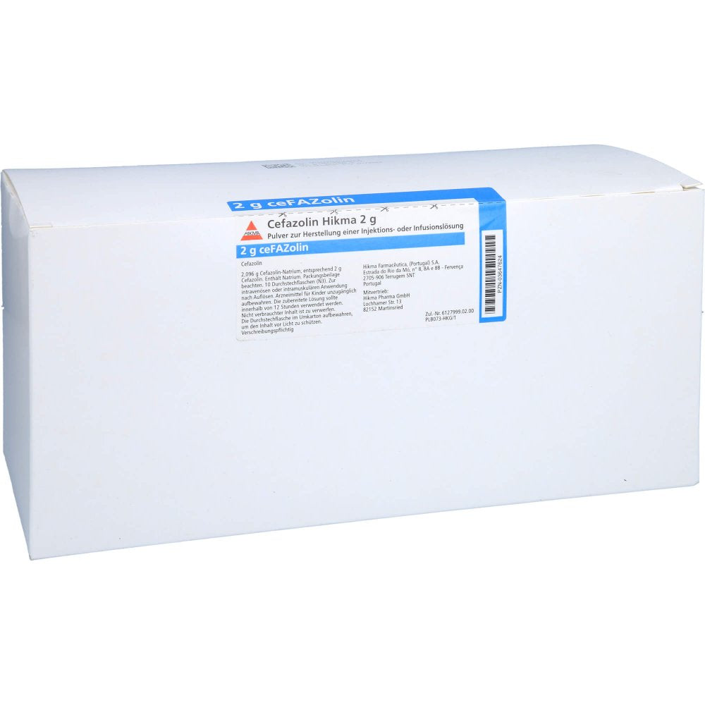 Das Produktfoto zeigt Cefazolin Hikma 2 G Plv.Z.Her.E.Inj.- Od.Inf.-Lsg. (10 stk) PZN 03647624