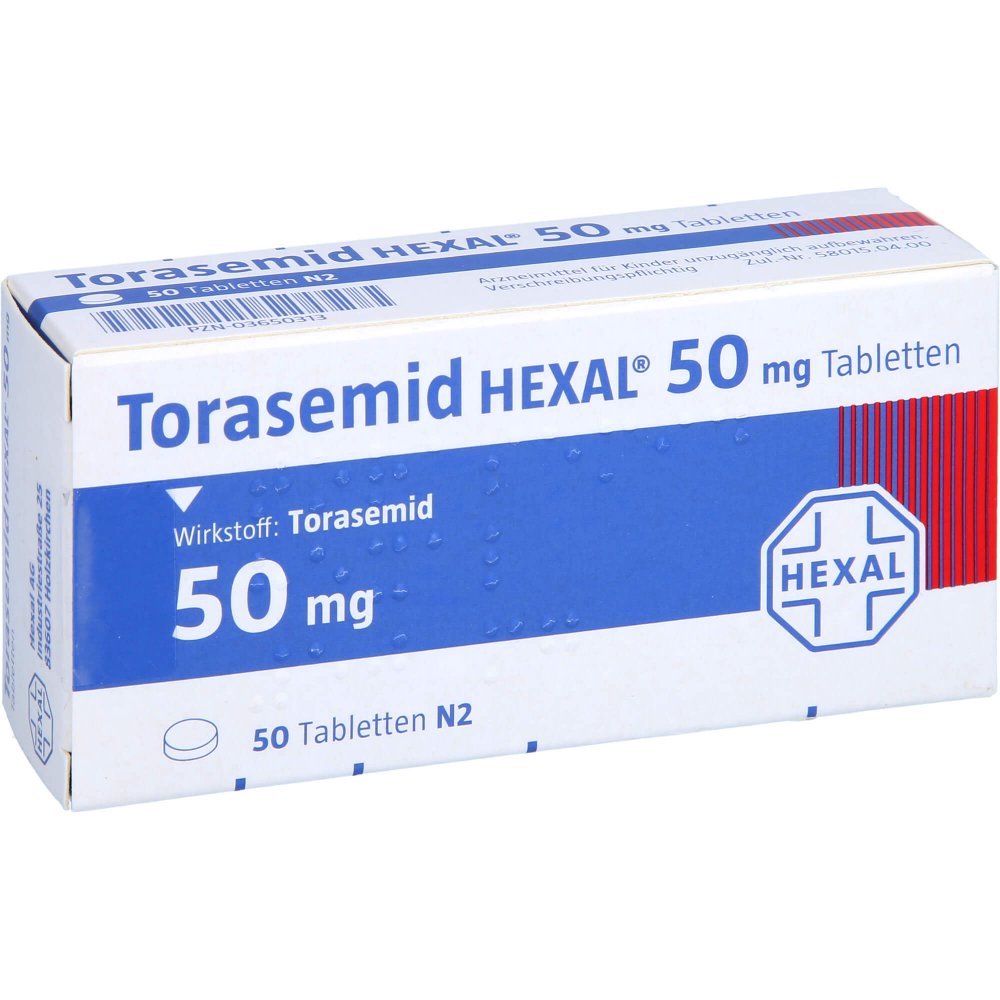 Das Produktfoto zeigt Torasemid Hexal 50 Mg Tabletten (50 stk) PZN 03650313