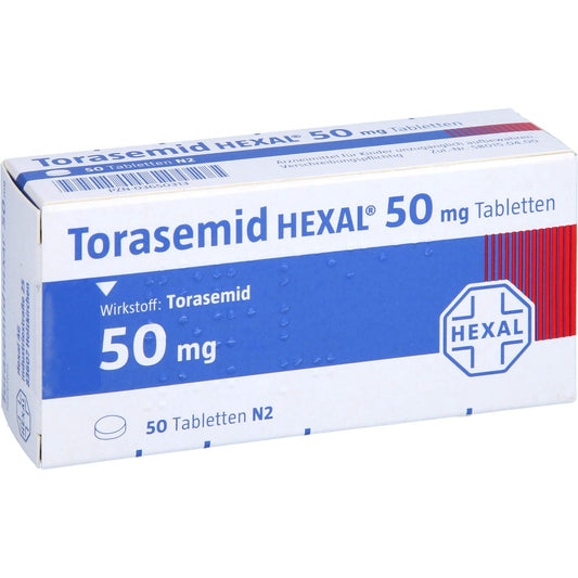 Das Produktfoto zeigt Torasemid Hexal 50 Mg Tabletten (50 stk) PZN 03650313