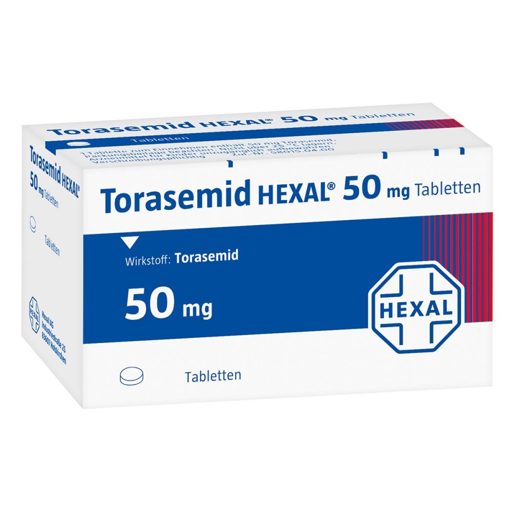 Das Produktfoto zeigt Torasemid Hexal 50 Mg Tabletten (100 stk) PZN 03650342