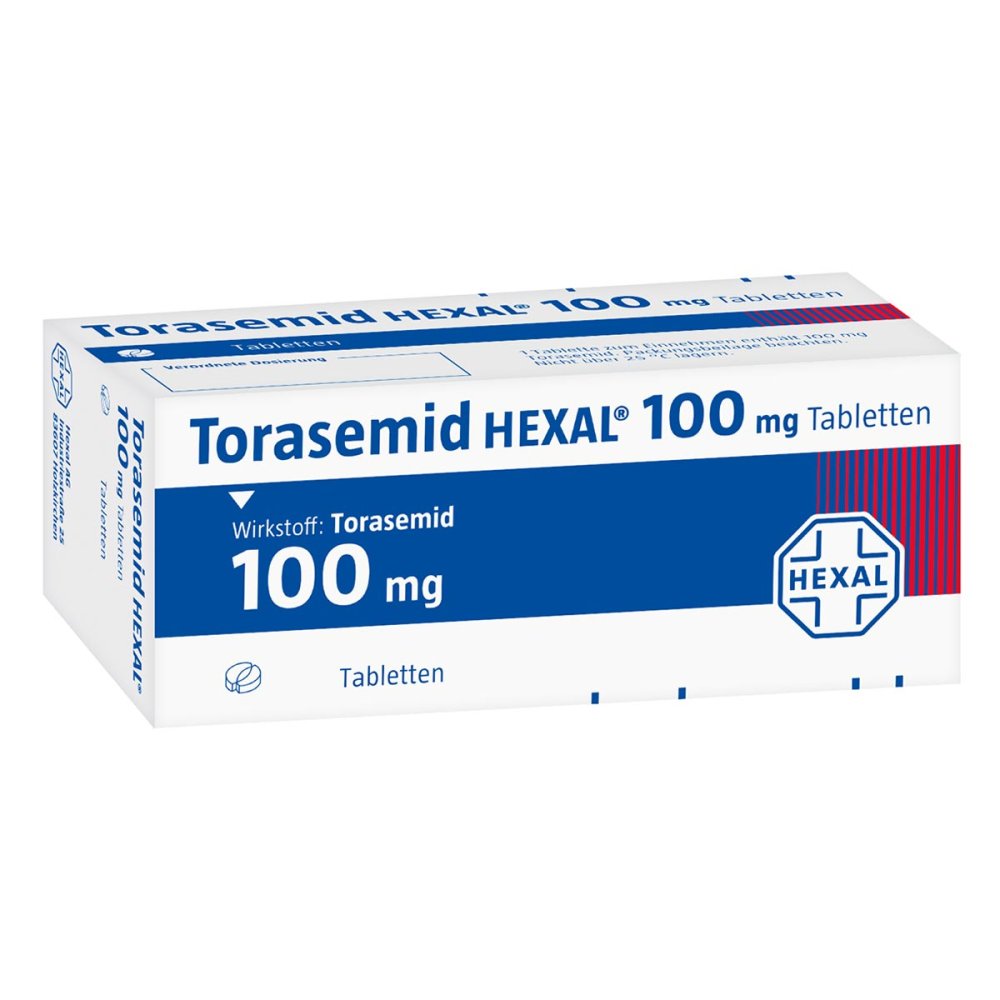 Das Produktfoto zeigt Torasemid Hexal 100 Mg Tabletten (50 stk) PZN 03650365