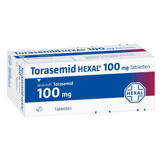 Das Produktfoto zeigt Torasemid Hexal 100 Mg Tabletten (100 stk) PZN 03650371