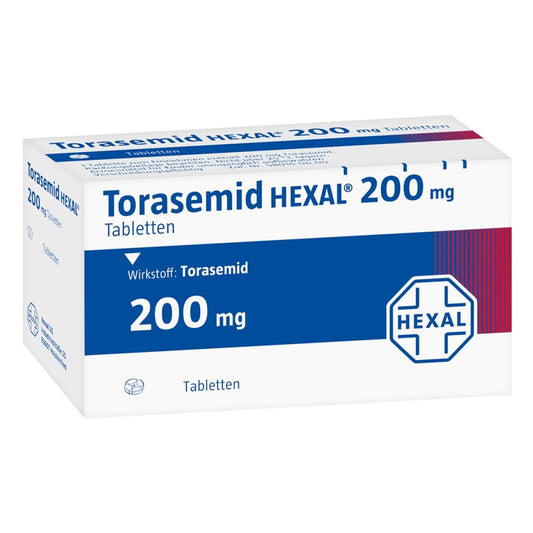 Das Produktfoto zeigt Torasemid Hexal 200 Mg Tabletten (50 stk) PZN 03650394