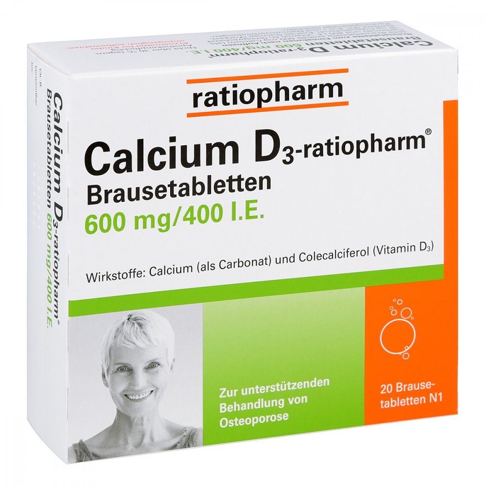 Das Produktfoto zeigt Calcium D3-Ratiopharm Brausetabletten (20 stk) PZN 03659739