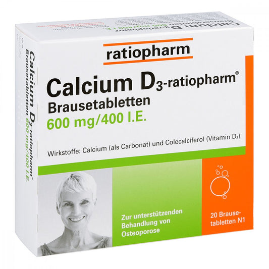 Das Produktfoto zeigt Calcium D3-Ratiopharm Brausetabletten (20 stk) PZN 03659739