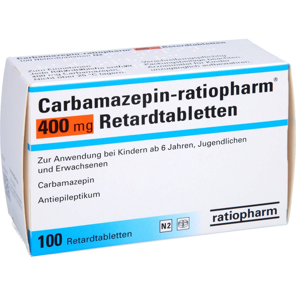 Das Produktfoto zeigt Carbamazepin-Ratiopharm 400 Mg Retardtabletten (100 stk) PZN 03659828