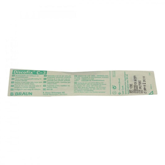 Das Produktfoto zeigt Discofix C Dreiwegehahn Blau M.10 Cm Schlauch (1 stk) PZN 03672579