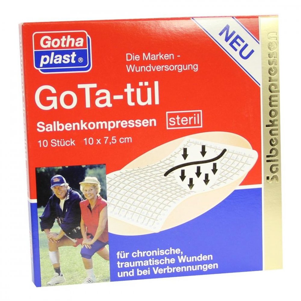 Das Produktfoto zeigt Gota Tül Salbenkompressen 7,5x10 Cm Steril (10 stk) PZN 03673886
