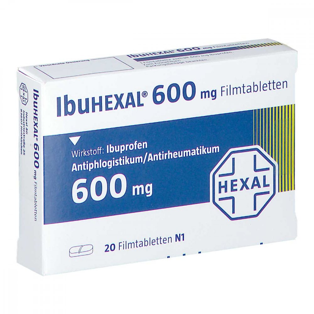 Das Produktfoto zeigt Ibuhexal 600 Filmtabletten (20 stk) PZN 03674118