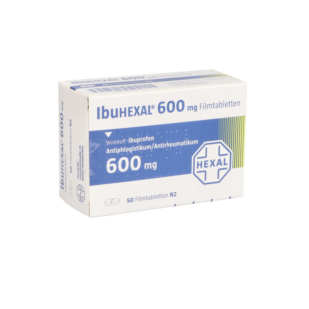 Das Produktfoto zeigt Ibuhexal 600 Filmtabletten (50 stk) PZN 03674124