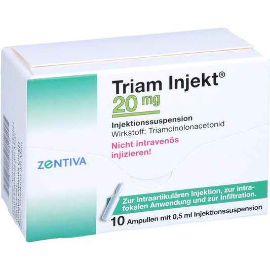 Das Produktfoto zeigt Triam Injekt 20 Mg Kristallsuspension In Ampullen (10X0.5 ml) PZN 03675419