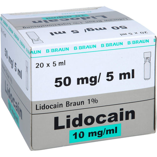 Das Produktfoto zeigt Lidocain Braun 1% Miniplasco Connect Inj.-Lsg.Amp. (20X5 ml) PZN 03676844