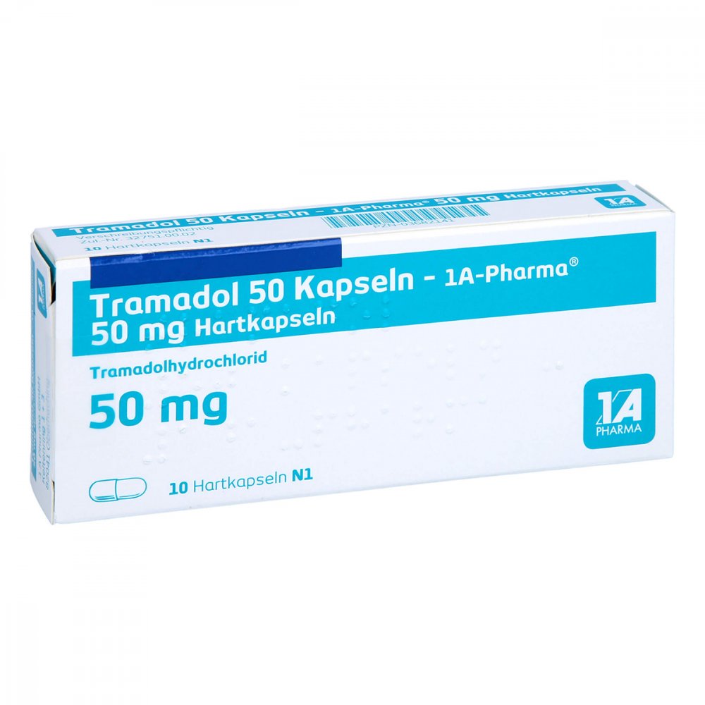 Das Produktfoto zeigt Tramadol 50 Kapseln-1a Pharma (10 stk) PZN 03682141