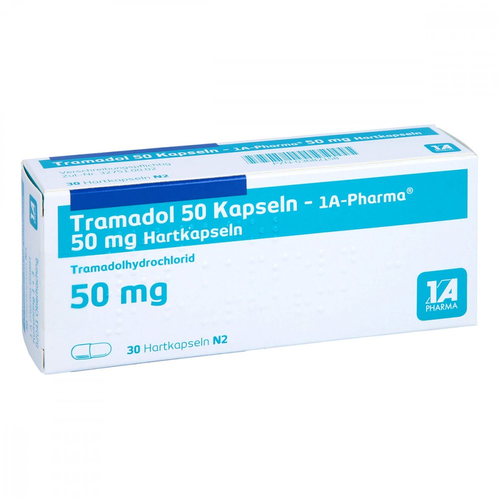 Das Produktfoto zeigt Tramadol 50 Kapseln-1a Pharma (30 stk) PZN 03682158