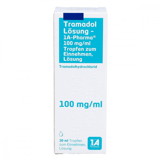 Das Produktfoto zeigt Tramadol Lösung-1a Pharma M.Tropfvorrichtung (30 ml) PZN 03682543