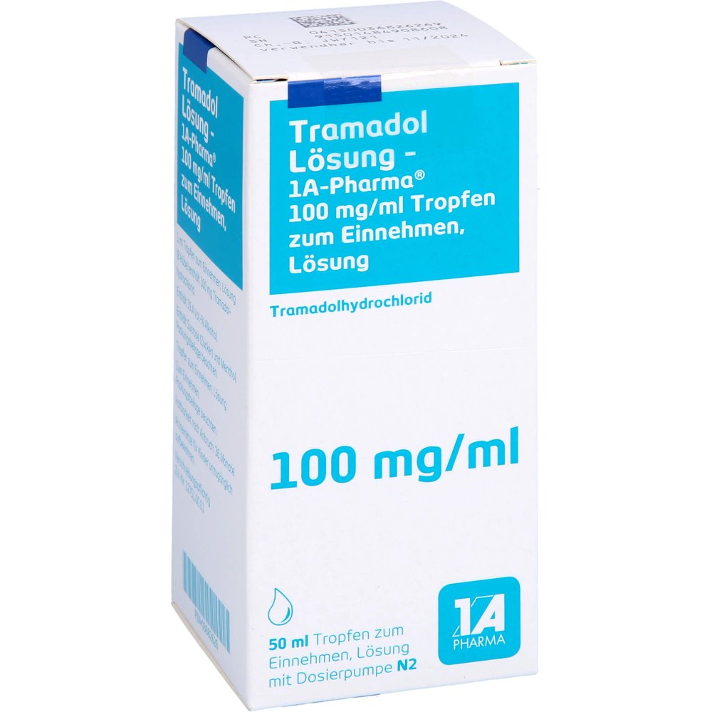Das Produktfoto zeigt Tramadol Lösung-1a Pharma M.Dosierpumpe (50 ml) PZN 03682626