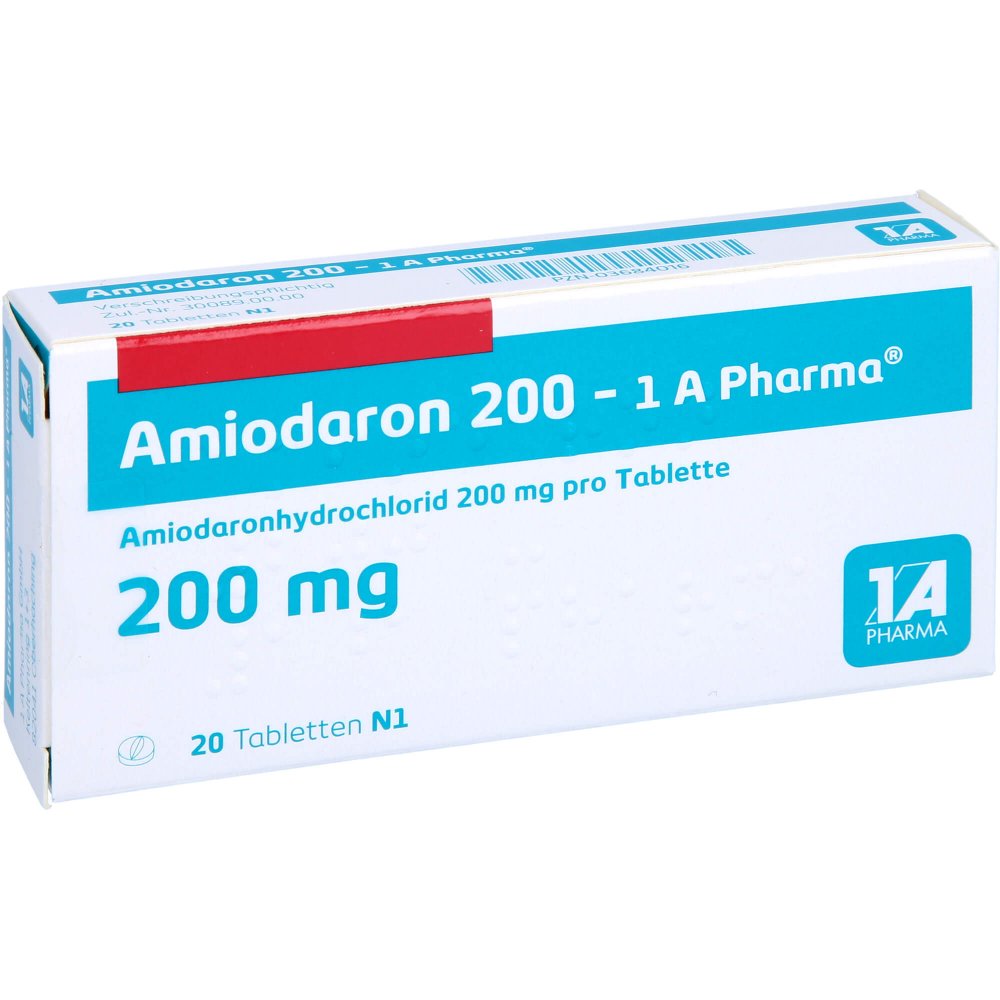 Das Produktfoto zeigt Amiodaron 200-1a Pharma Tabletten (20 stk) PZN 03684016