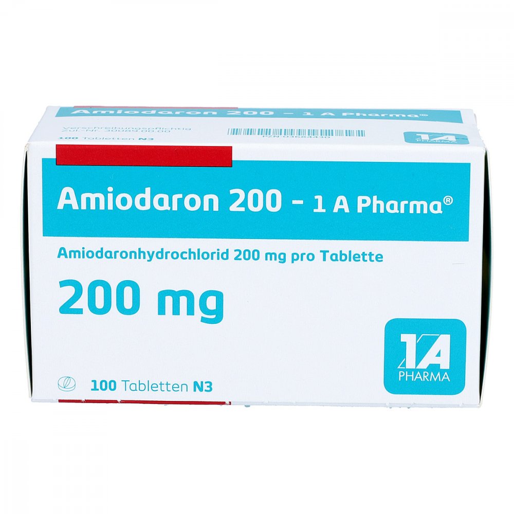 Das Produktfoto zeigt Amiodaron 200-1a Pharma Tabletten (100 stk) PZN 03684430
