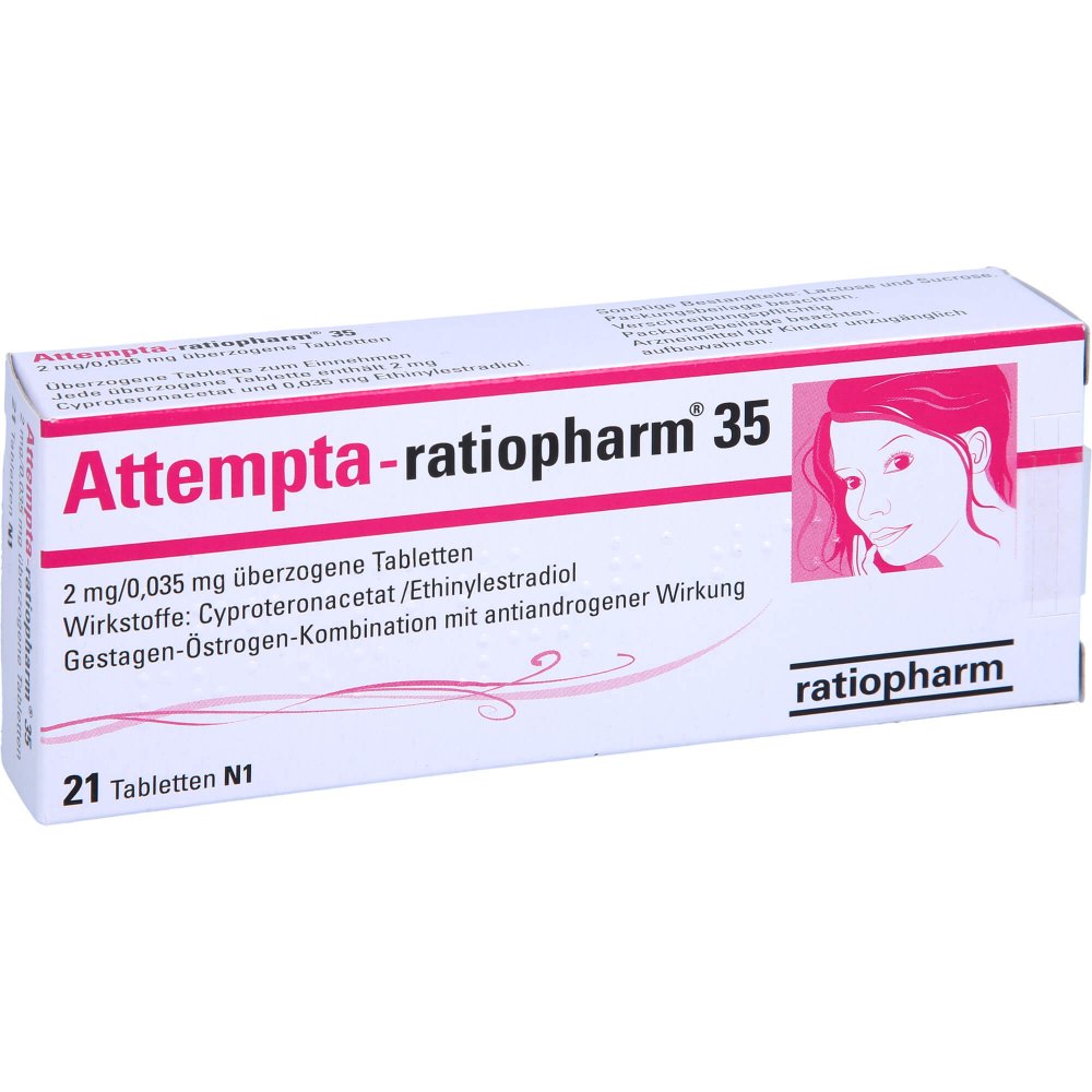 Das Produktfoto zeigt Attempta-Ratiopharm 35 2mg/0,035mg Überz.Tabl. (21 stk) PZN 03691370