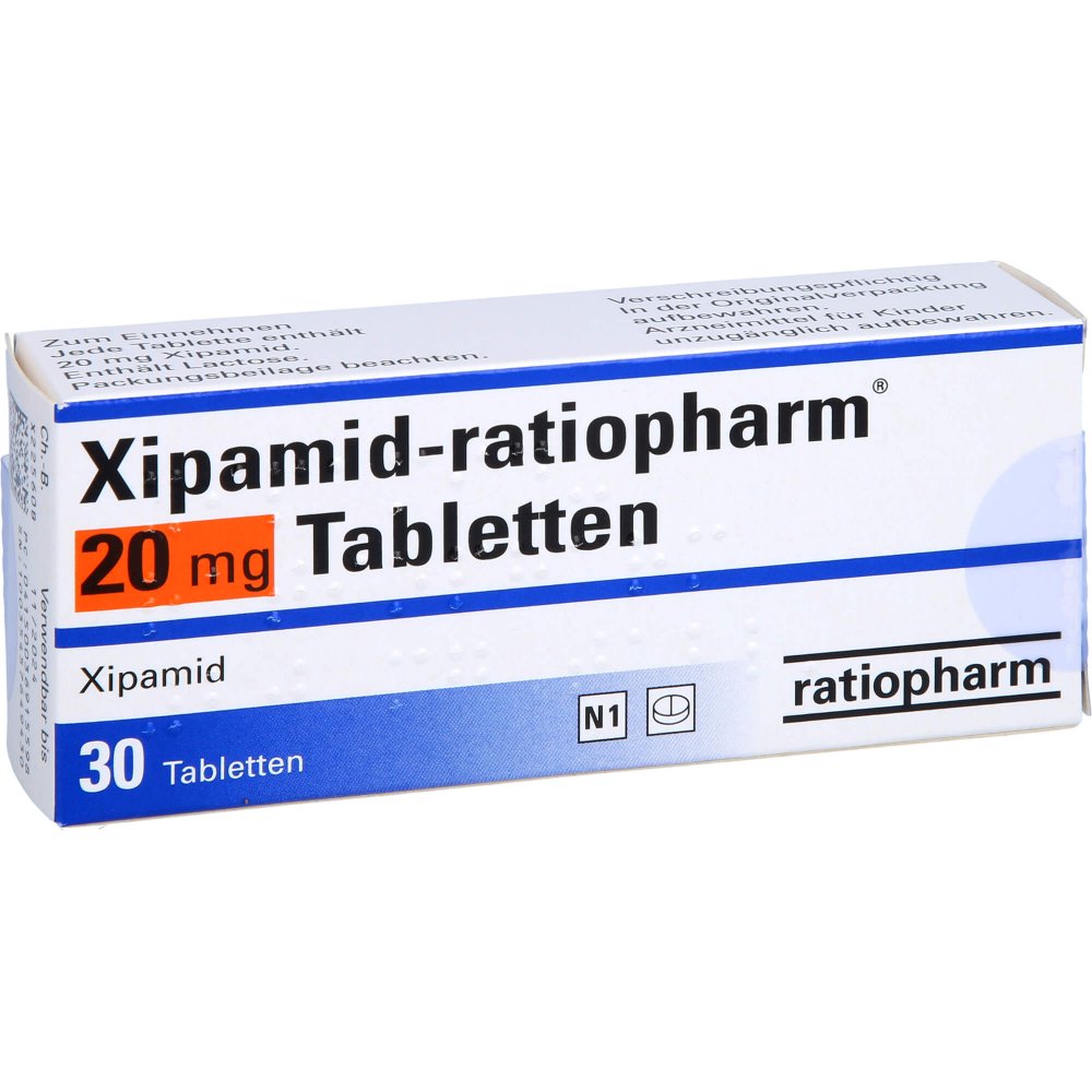 Das Produktfoto zeigt Xipamid-Ratiopharm 20 Mg Tabletten (30 stk) PZN 03691559