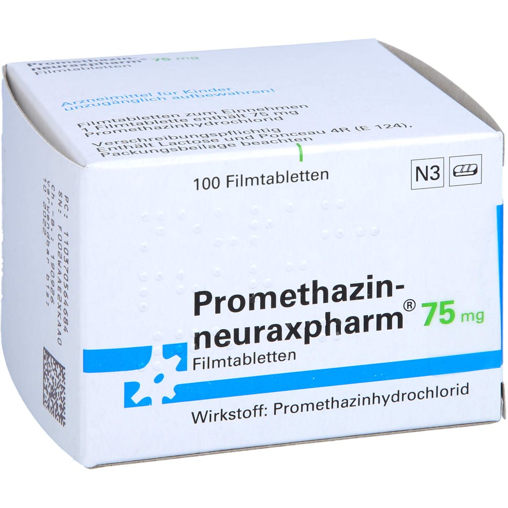 Das Produktfoto zeigt Promethazin-Neuraxpharm 75 Mg Filmtabletten (100 stk) PZN 03705646