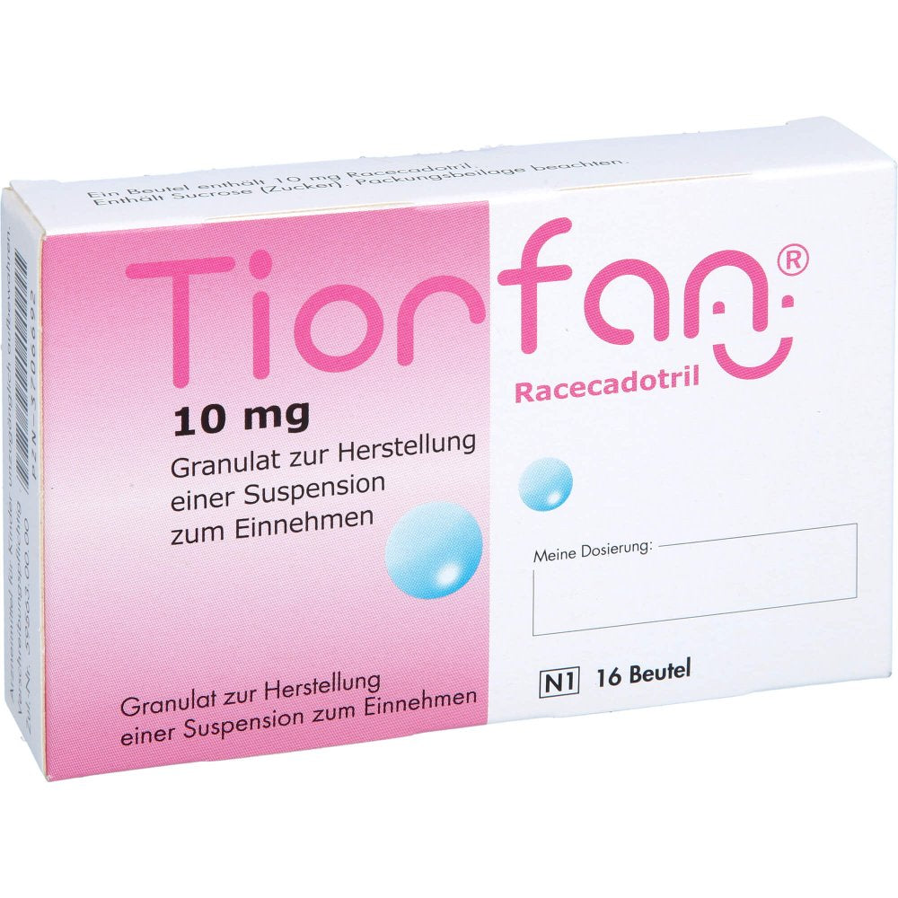 Das Produktfoto zeigt Tiorfan 10 Mg Granulat Z.Herstell.Ein.Susp.Z.Einn. (16 stk) PZN 03706692
