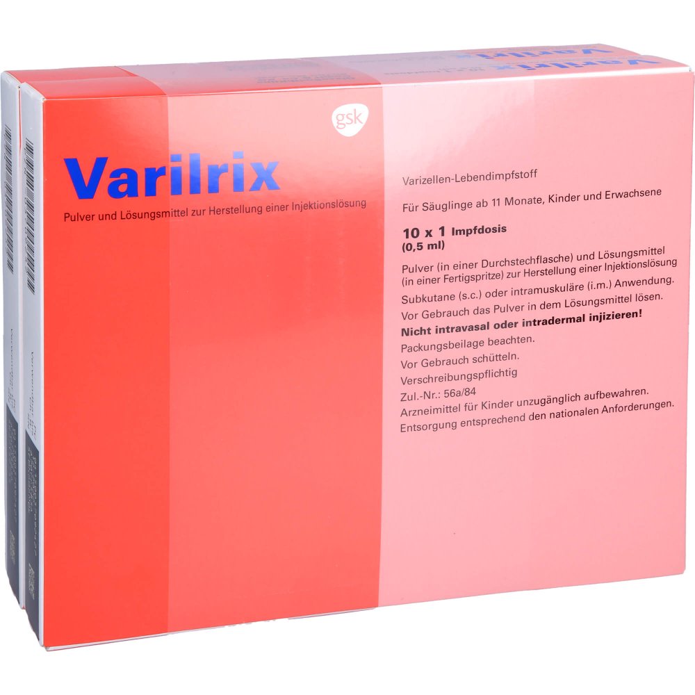 Das Produktfoto zeigt Varilrix Fertigspritze Plv.U.Lm Z.Her.E.Inj.-Lsg. (10X1 stk) PZN 03709242