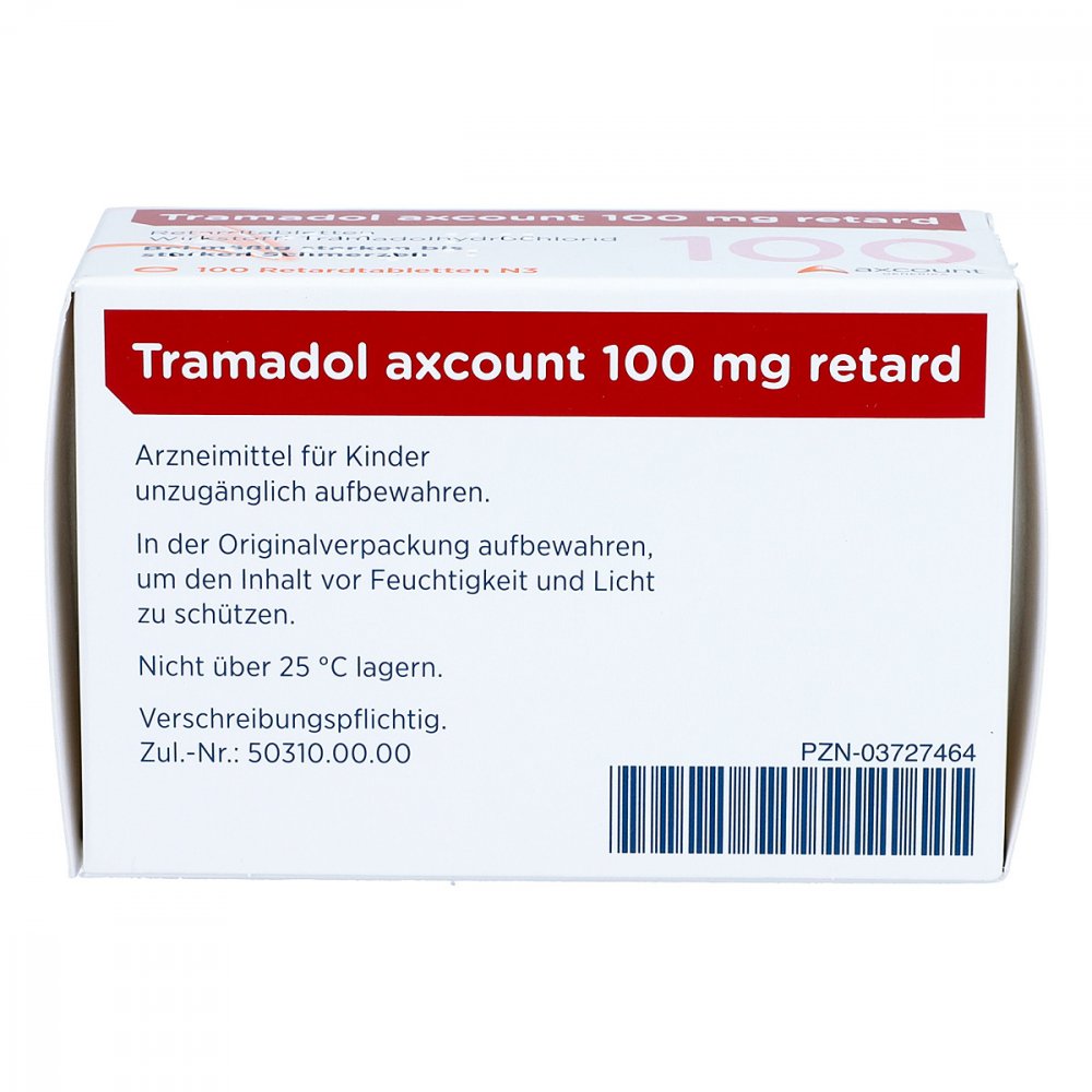 Das Produktfoto zeigt Tramadol Axcount 100 Mg Retard Tabl. (100 stk) PZN 03727464