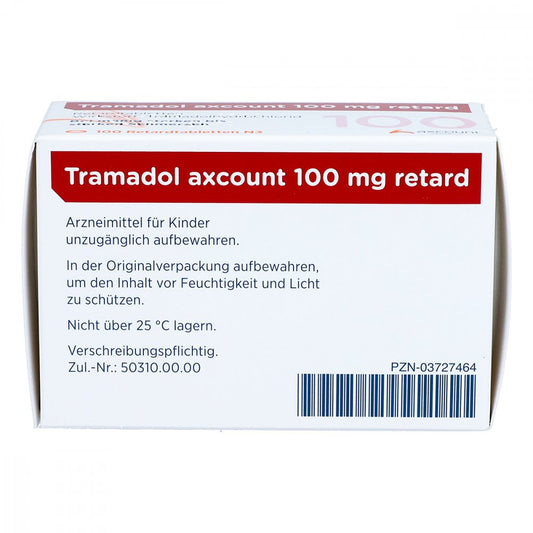 Das Produktfoto zeigt Tramadol Axcount 100 Mg Retard Tabl. (100 stk) PZN 03727464
