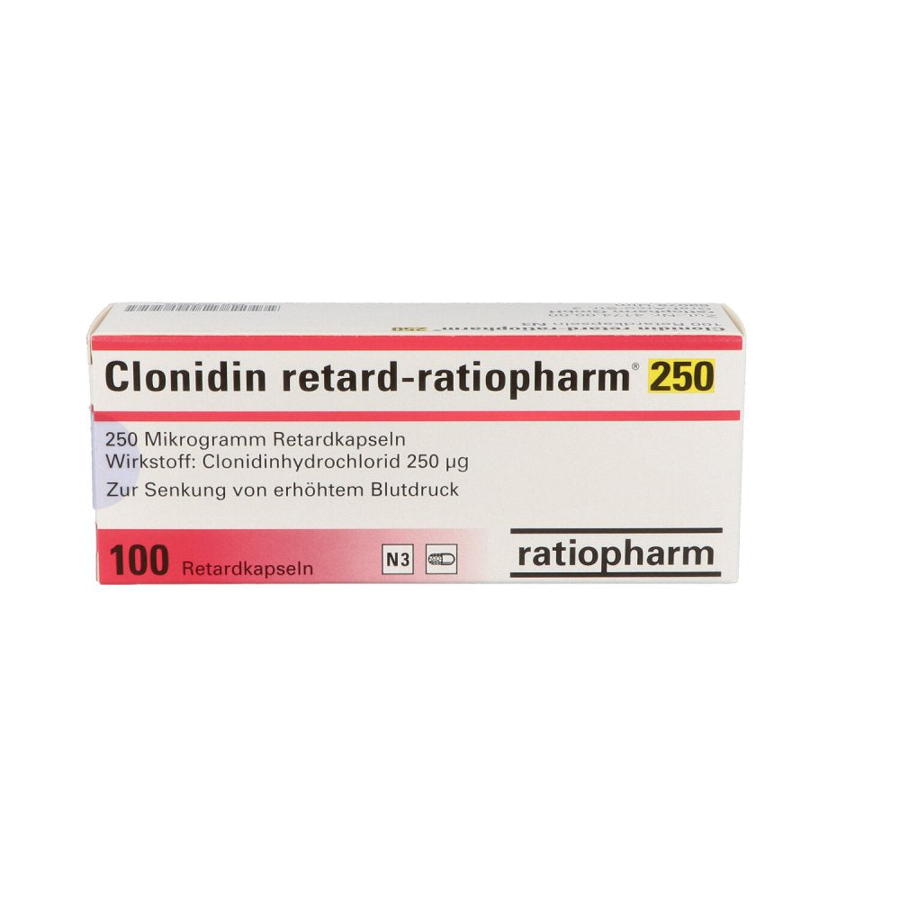 Das Produktfoto zeigt Clonidin Retard-Ratiopharm 250 Kapseln (100 stk) PZN 03735570