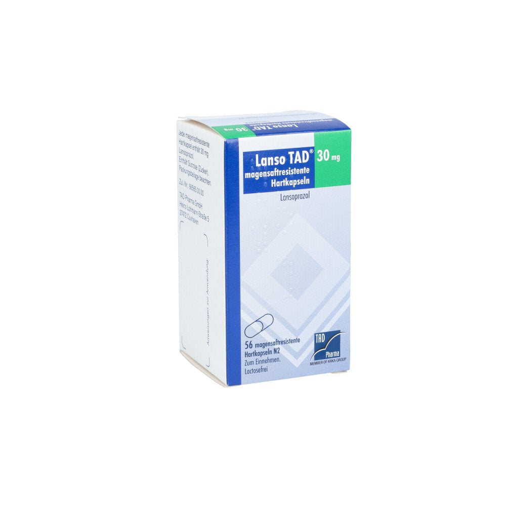 Das Produktfoto zeigt Lanso Tad 30 Mg Magensaftresistente Hartkapseln (56 stk) PZN 03737391