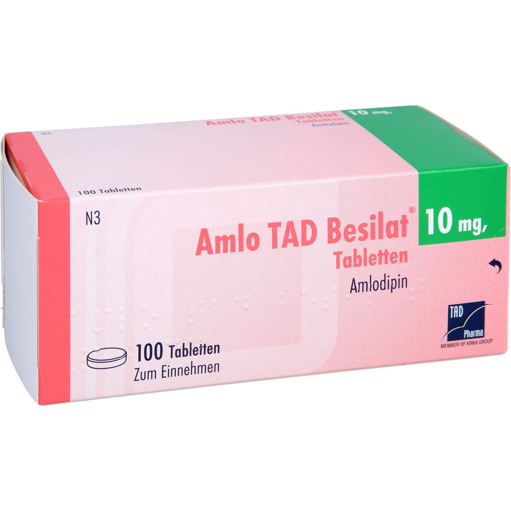 Das Produktfoto zeigt Amlo Tad Besilat 10 Mg Tabletten (100 stk) PZN 03740306