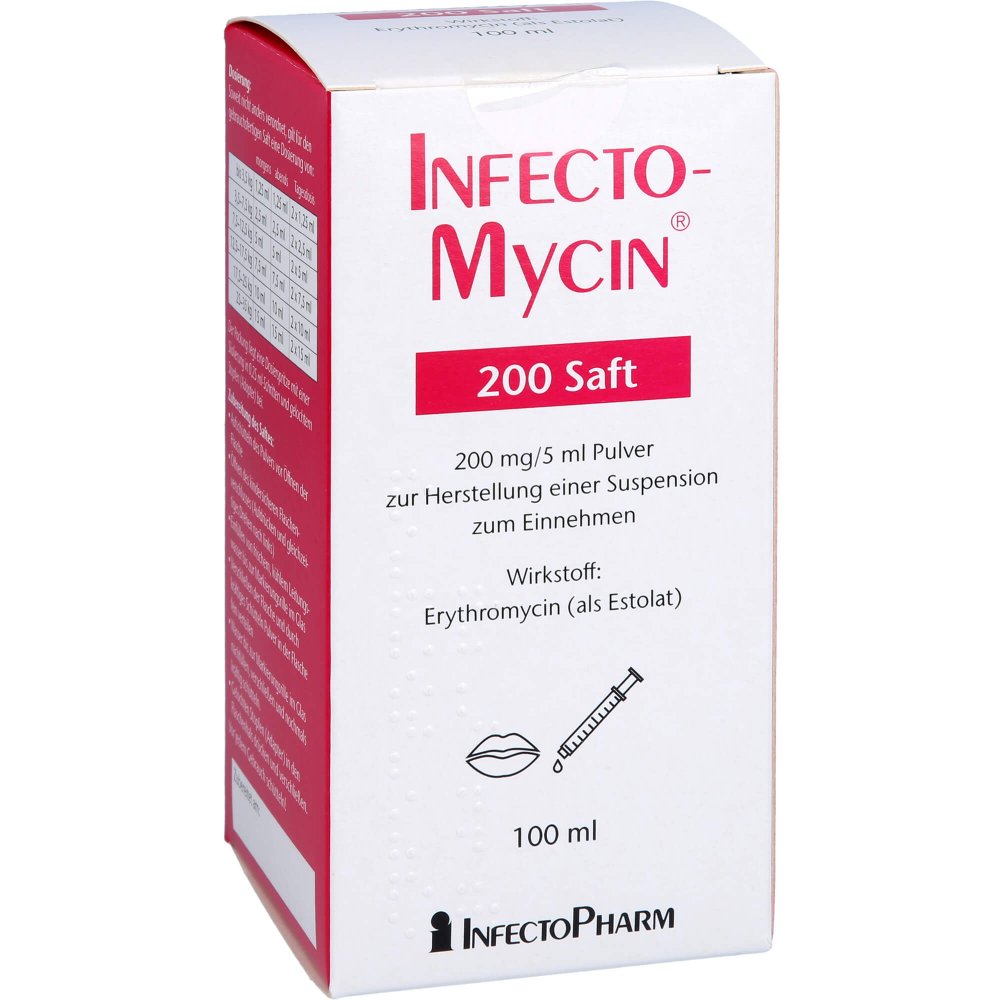 Das Produktfoto zeigt Infectomycin 200 Saft Plv.Z.Herst.E.Susp.Z.Einn. (100 ml) PZN 03750291