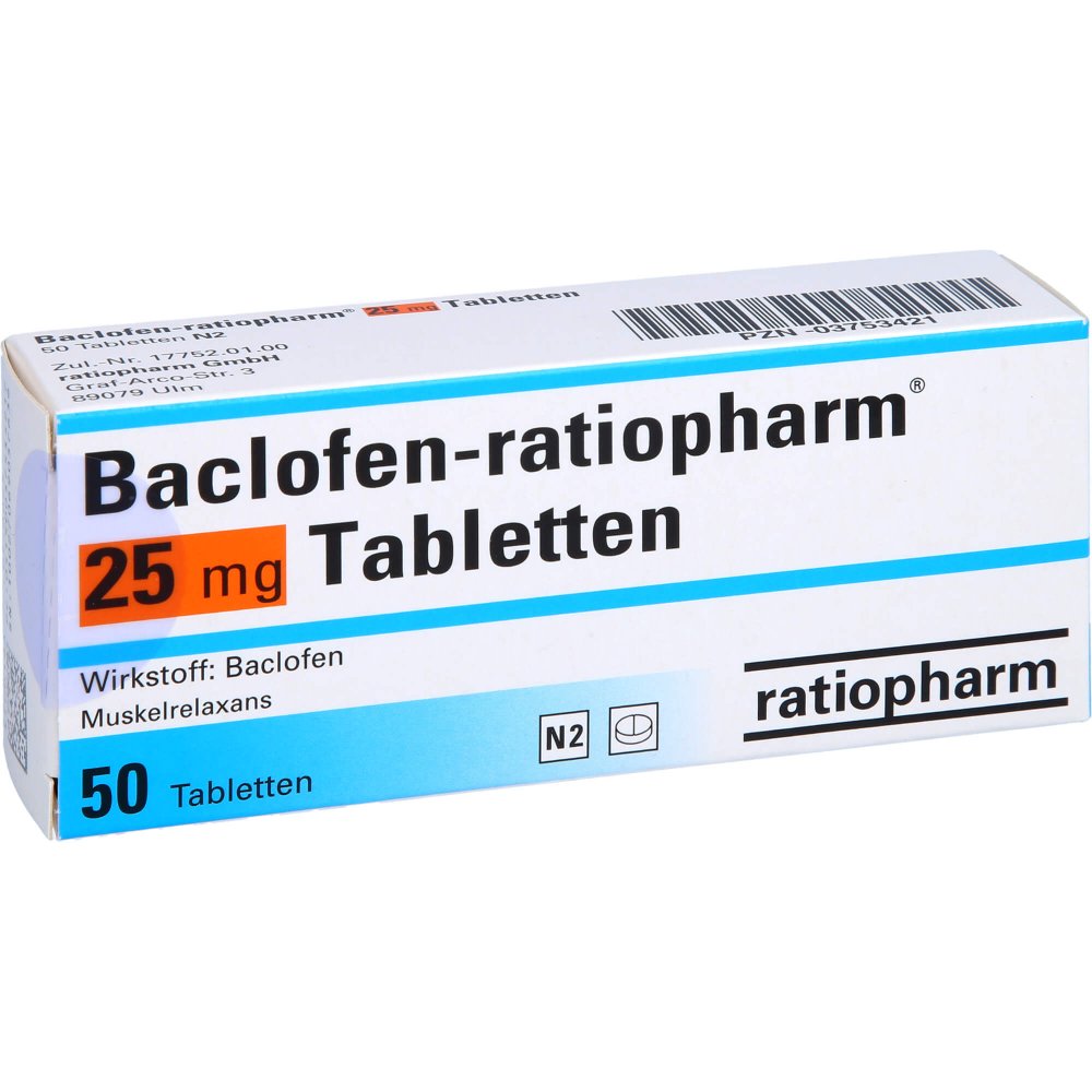 Das Produktfoto zeigt Baclofen-Ratiopharm 25 Mg Tabletten (50 stk) PZN 03753421
