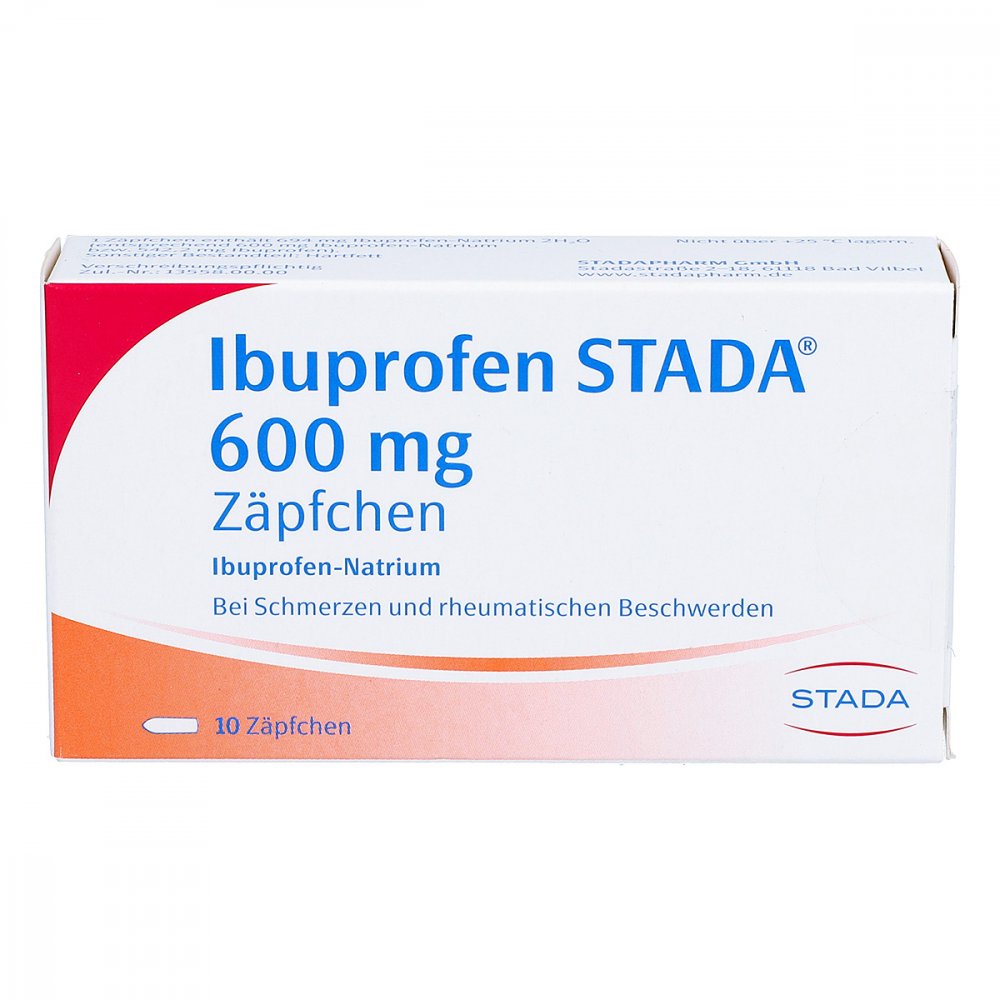 Das Produktfoto zeigt Ibuprofen Stada 600 Mg Zäpfchen (10 stk) PZN 03754739