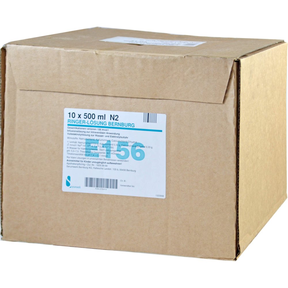 Das Produktfoto zeigt Ringer Lösung Bernburg Pe-Flaschen (10X500 ml) PZN 03755414