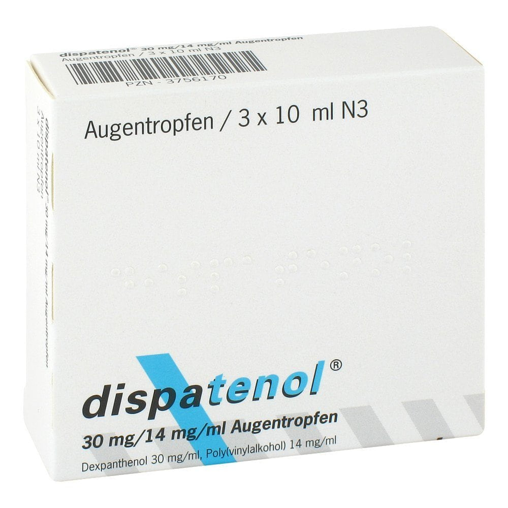 Das Produktfoto zeigt Dispatenol Augentropfen (3X10 ml) PZN 03756170