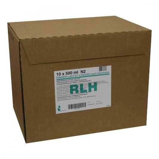 Das Produktfoto zeigt Ringer Lactat Lösung Pe-Flaschen (10X500 ml) PZN 03756655