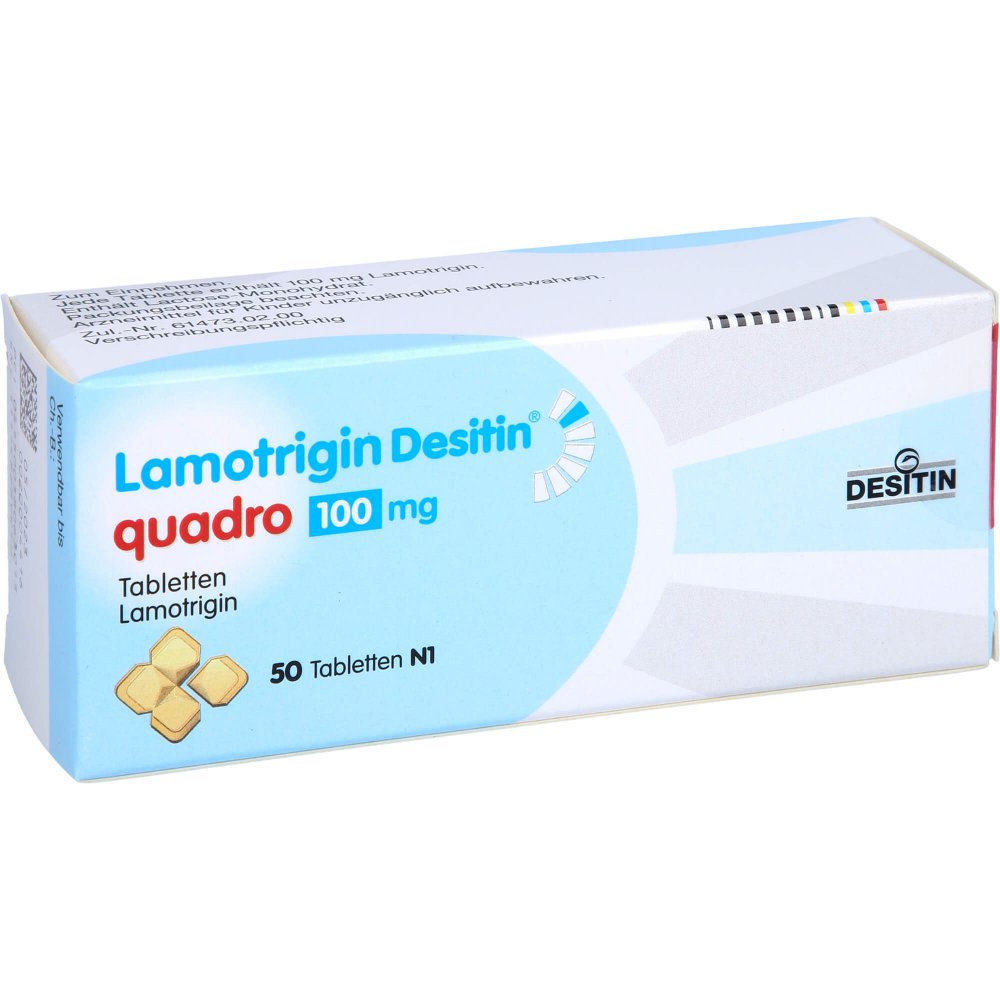 Das Produktfoto zeigt Lamotrigin Desitin Quadro 100 Mg Tabletten (50 stk) PZN 03806301
