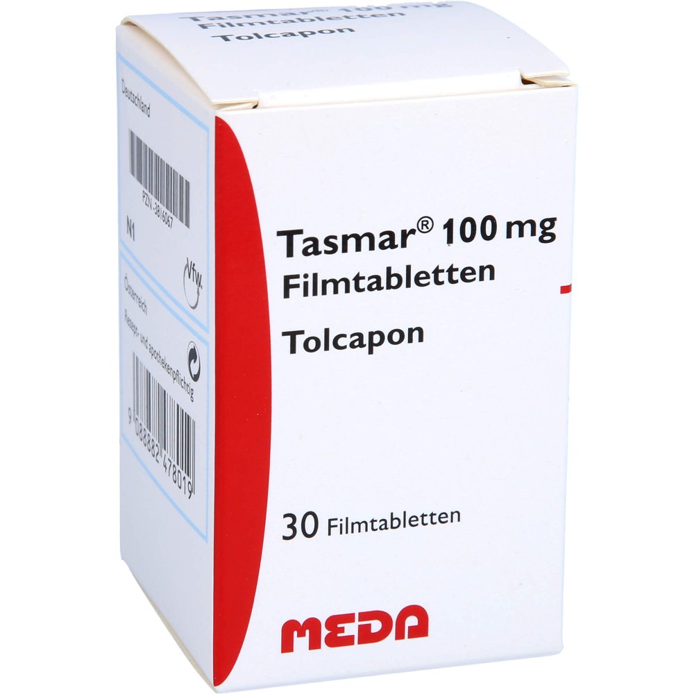 Das Produktfoto zeigt Tasmar 100 Mg Filmtabletten (30 stk) PZN 03816067