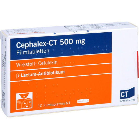 Das Produktfoto zeigt Cephalex-Ct 500 Mg Filmtabletten (10 stk) PZN 03820301