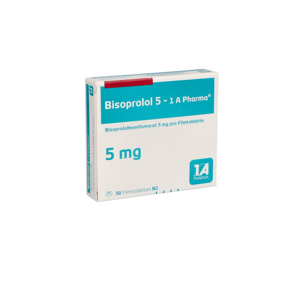 Das Produktfoto zeigt Bisoprolol 5-1a Pharma Filmtabletten (50 stk) PZN 03820471