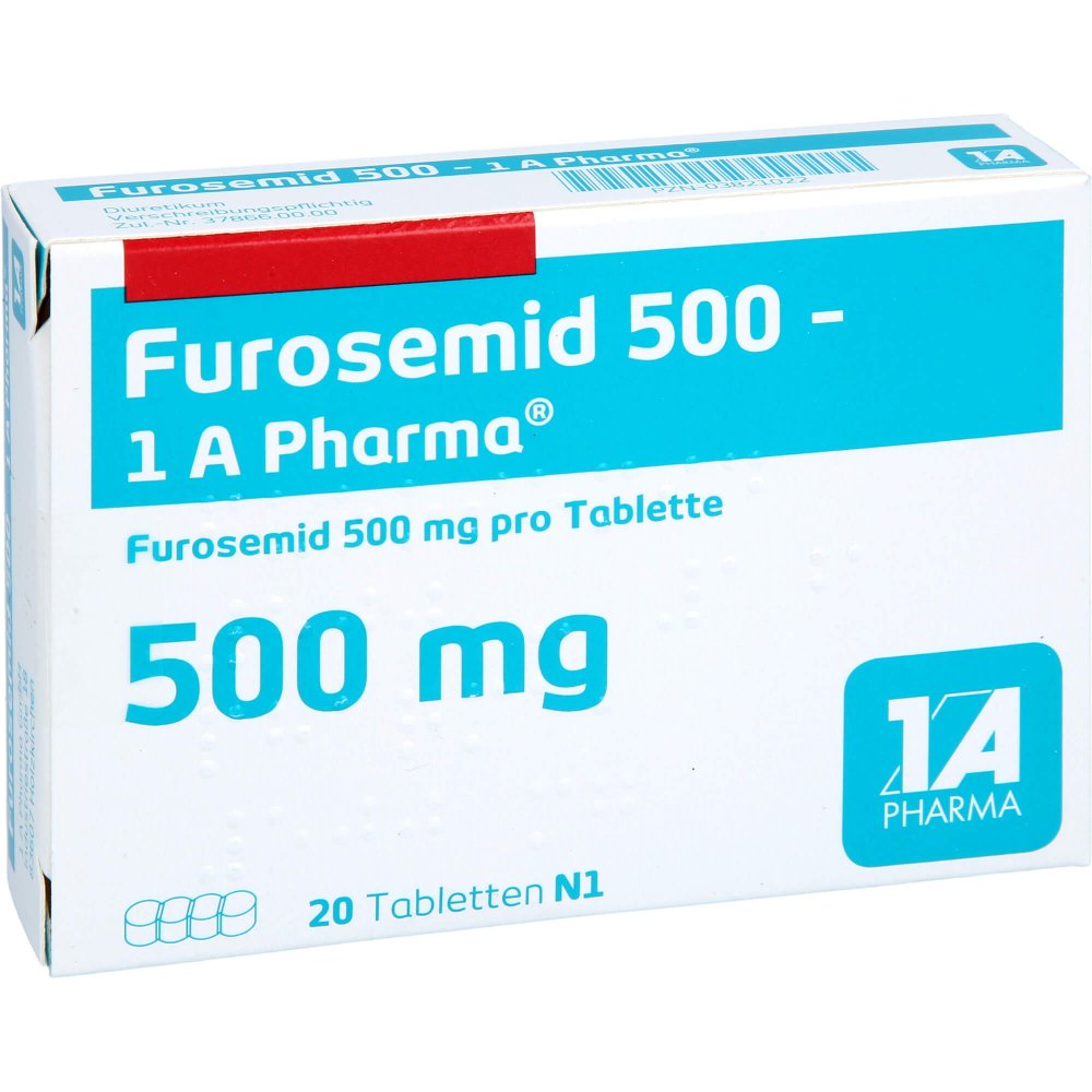 Das Produktfoto zeigt Furosemid 500-1a Pharma Tabletten (20 stk) PZN 03821022