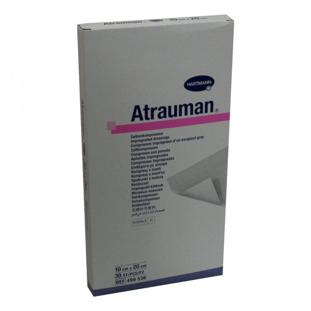 Das Produktfoto zeigt Atrauman 10x20 Cm Steril Kompressen (30 stk) PZN 03829331