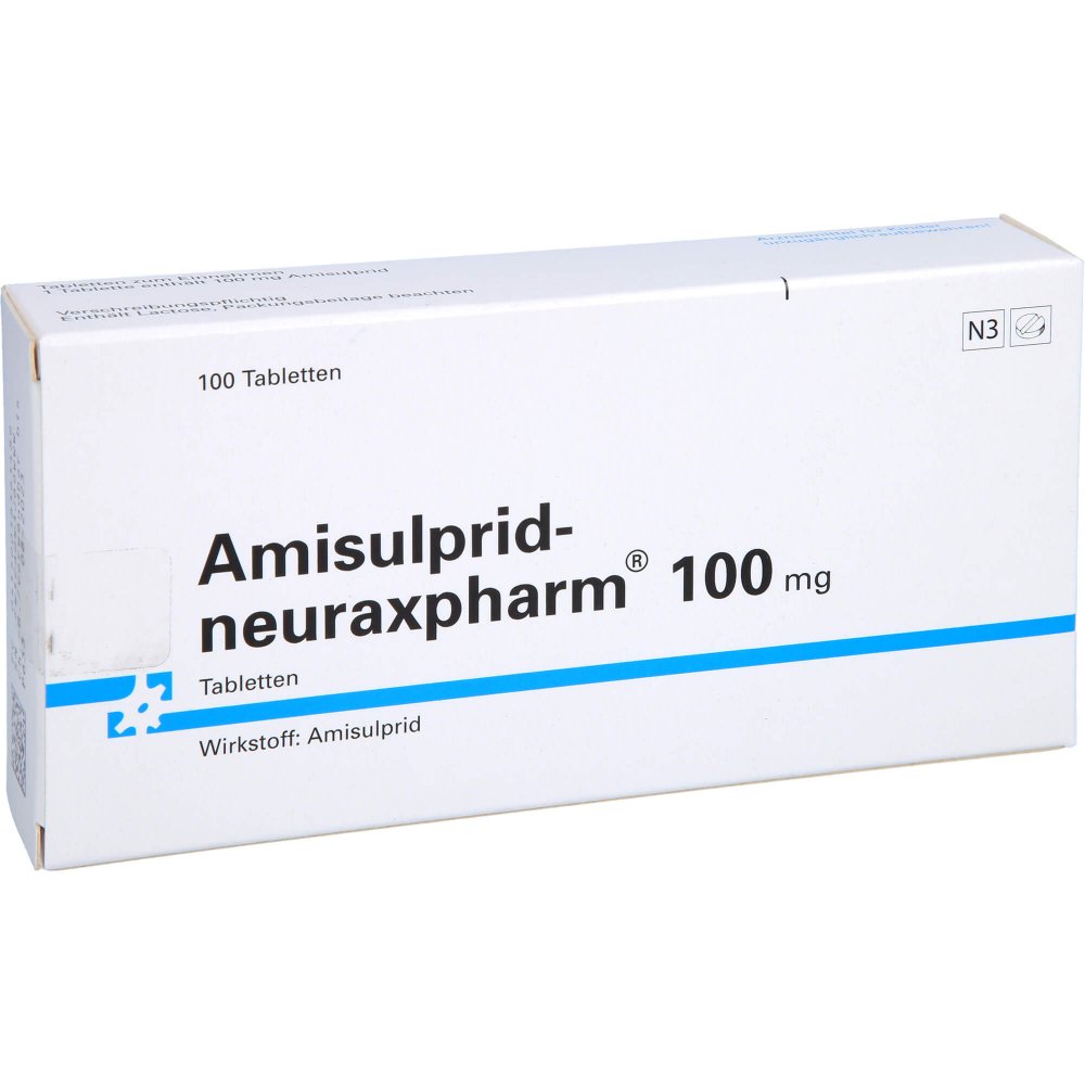 Das Produktfoto zeigt Amisulprid-Neuraxpharm 100 Mg Tabletten (100 stk) PZN 03836348
