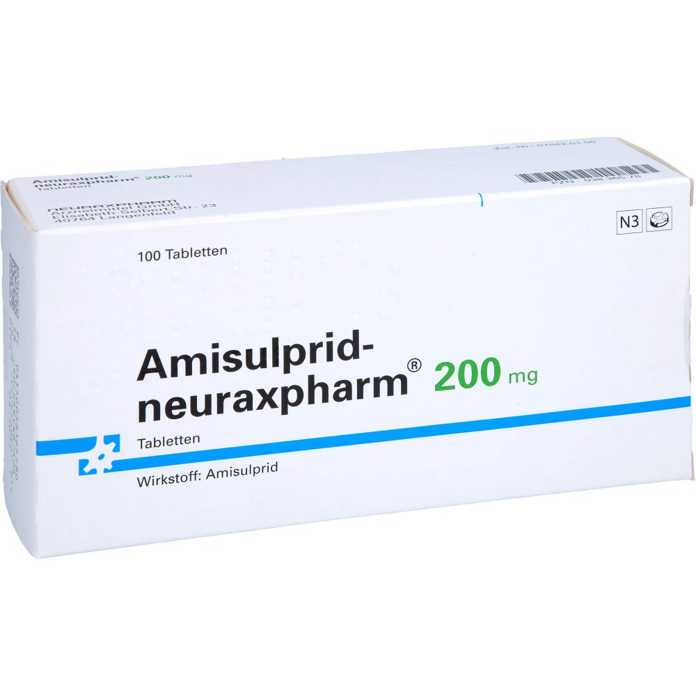Das Produktfoto zeigt Amisulprid-Neuraxpharm 200 Mg Tabletten (100 stk) PZN 03836578