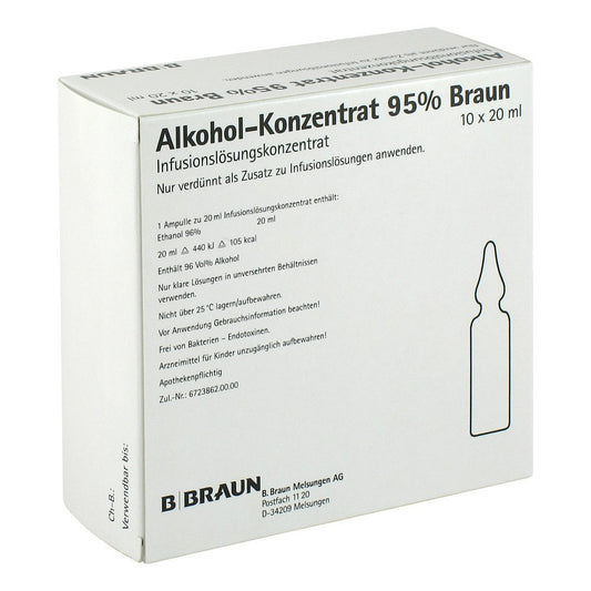 Das Produktfoto zeigt Alkohol 95% Infusionslösungskonzentrat (10X20 ml) PZN 03837980